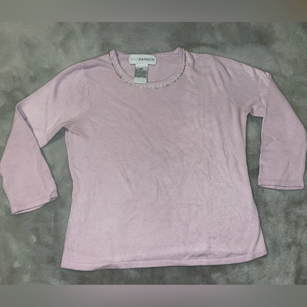 🌂Sag Harbor Lilac Knit Sweater 3/4 Length Sleeve